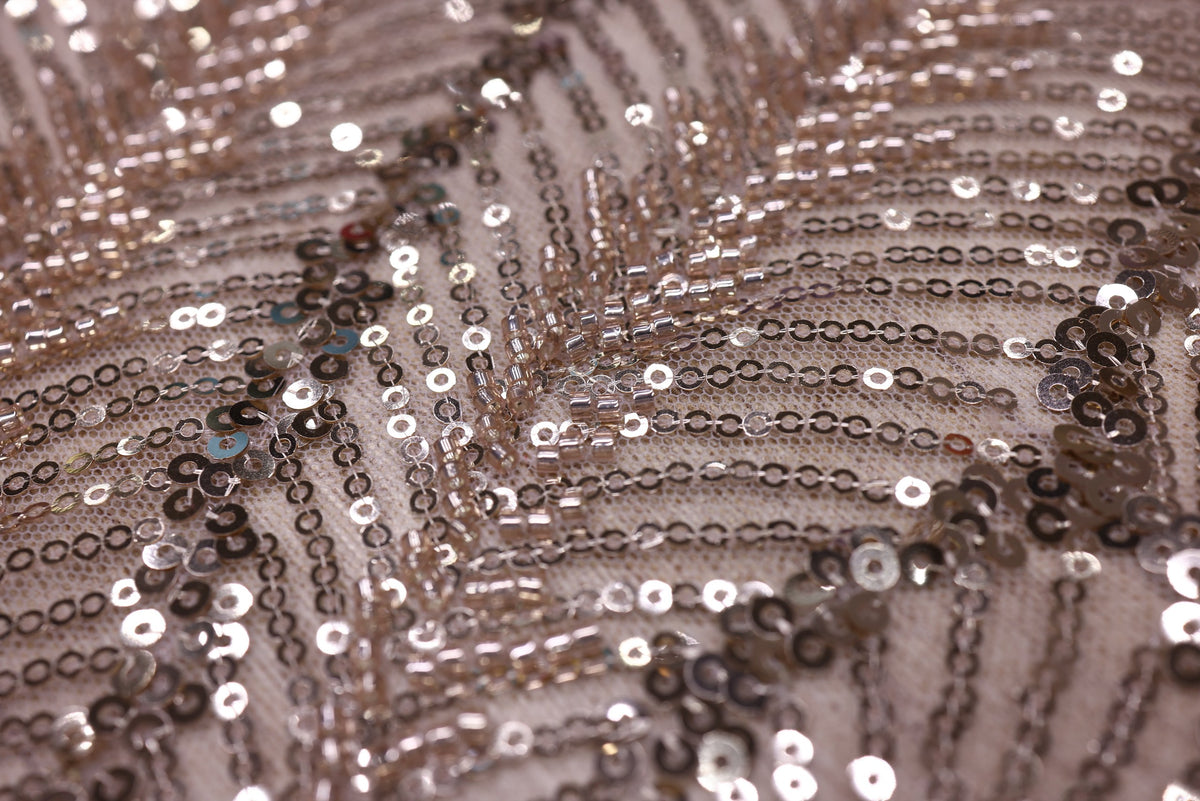 Broderie tip dantela cu perle/margele si paiete B17 - Auriu