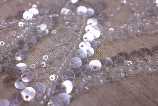 Broderie tip dantela cu perle/margele si paiete A31 - Alb.