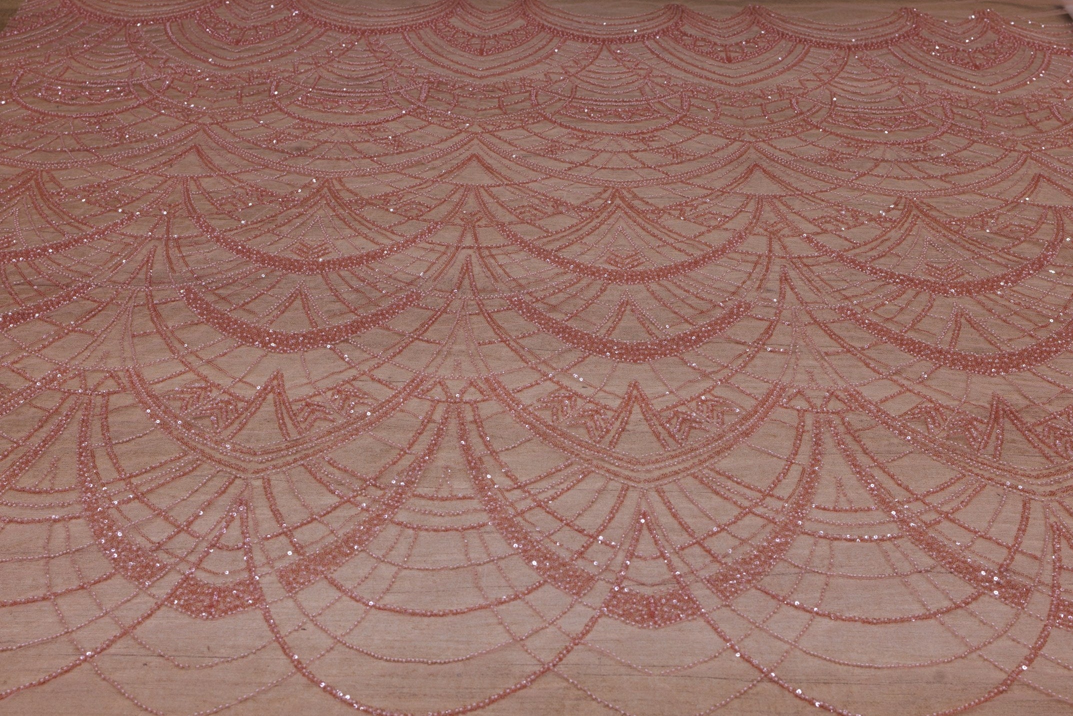 Broderie tip dantela cu perle/margele si paiete A29 - Roz Somon
