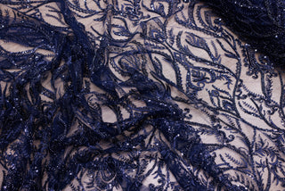 Broderie tip dantela cu perle/margele si paiete A64 - Bleumarin