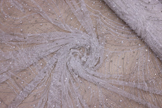 Broderie de lux tip dantela cu pietre pretioase, perle, paiete si margele   C21 - Argintiu