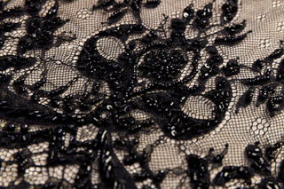 Dantelă Chantilly accesorizată manual în India  D72 - Negru