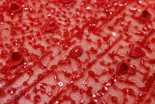 Broderie tip dantela cu perle/margele si paiete A65 - Rosu