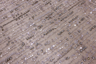 Broderie de lux tip dantela lucrata manual cu margele si paiete C77 - Alb Ivory
