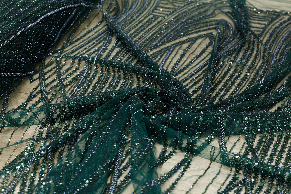 Broderie tip dantela cu perle/margele si paiete M13 - Verde