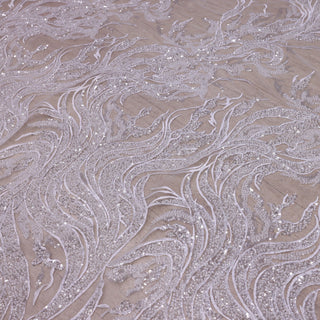 Broderie de lux tip dantela cu margele si paiete cusute manual C3 - Argintiu