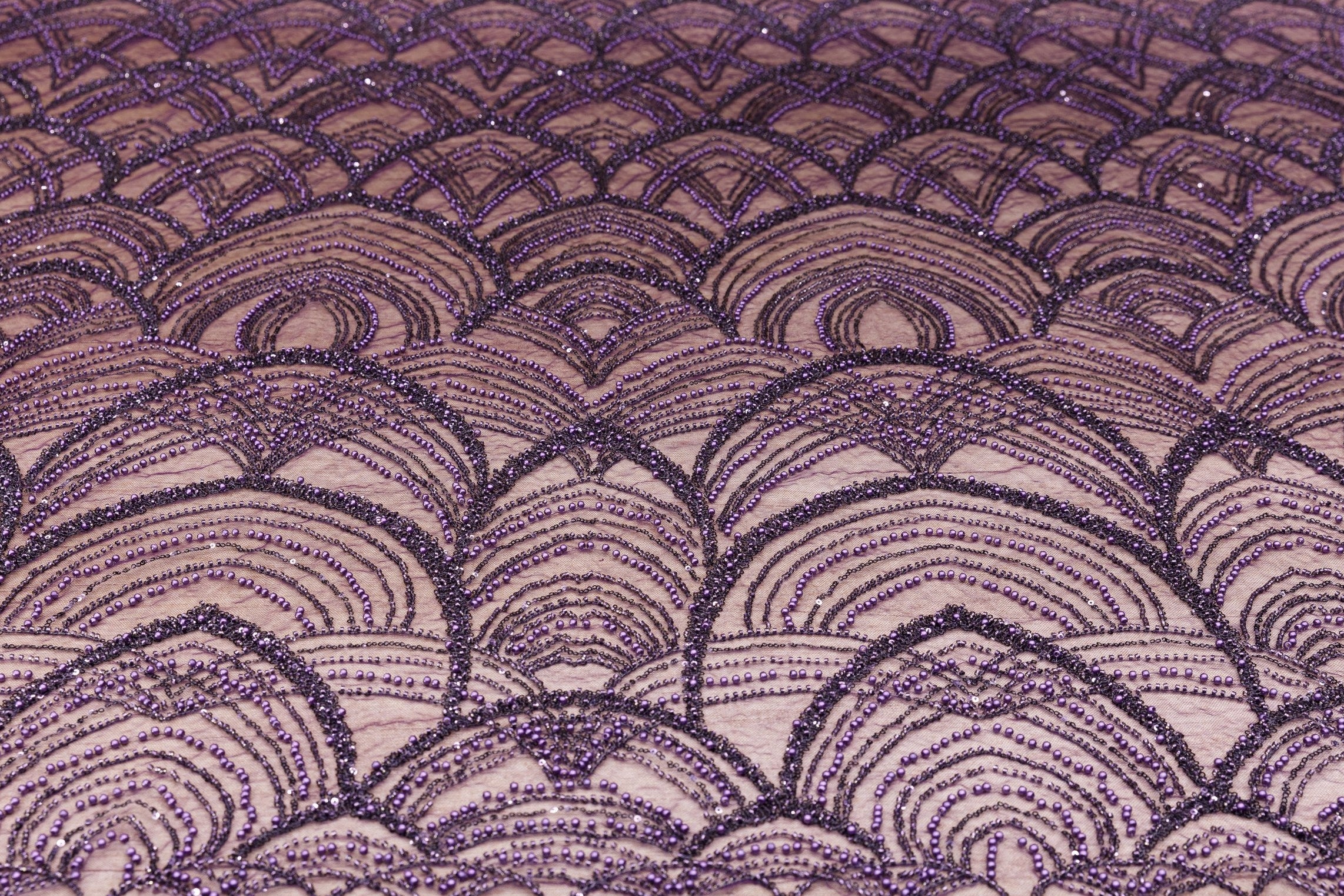 Broderie tip dantela cu perle/margele si paiete M14 - Mov