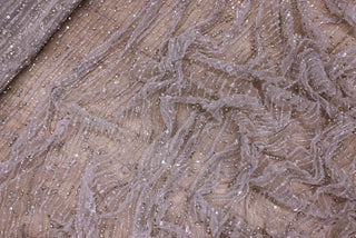 Broderie de lux tip dantela lucrata manual cu margele si paiete C77 - Alb Ivory