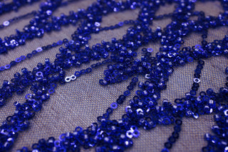 Broderie tip dantela cu perle/margele si paiete A30 - Albastru