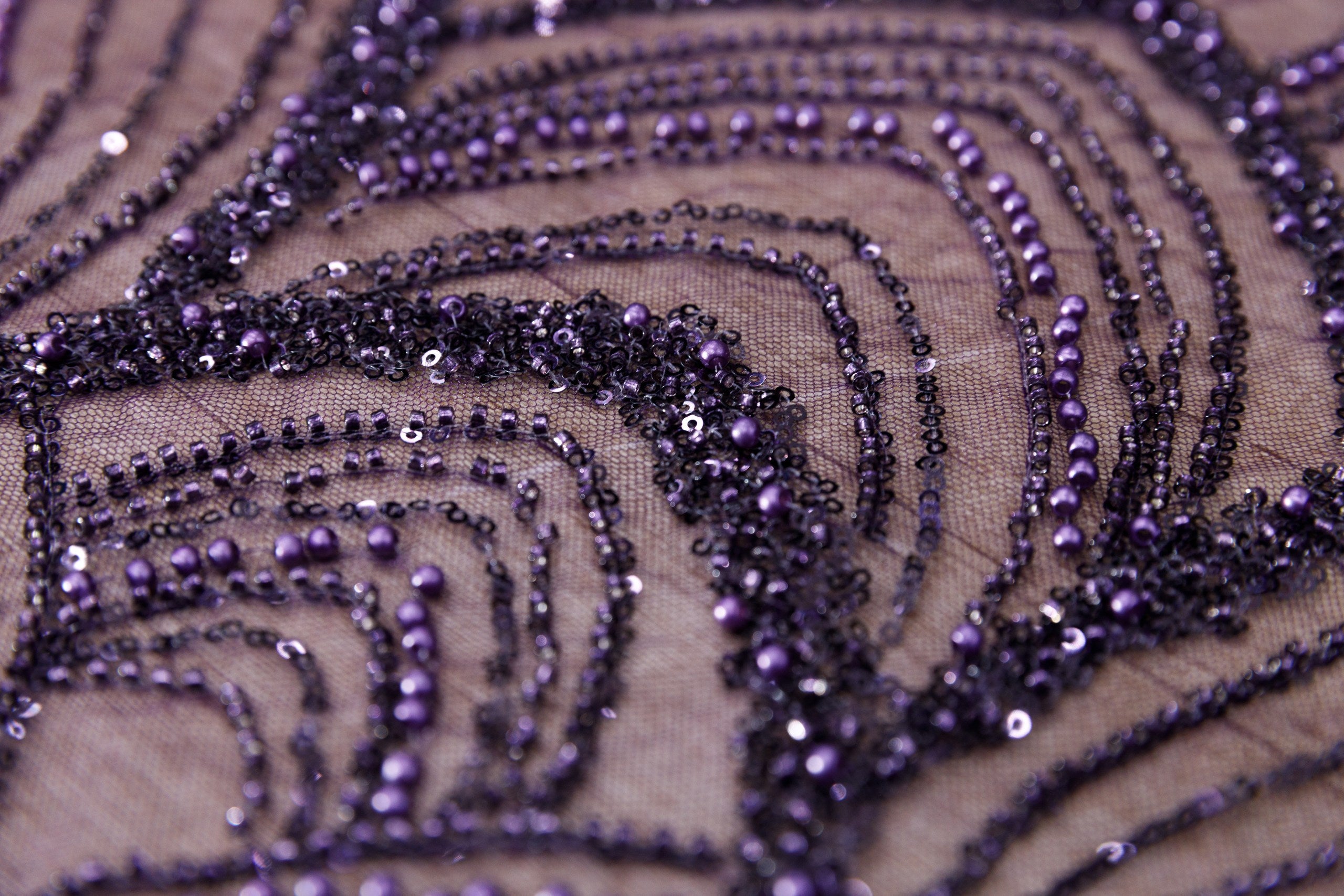 Broderie tip dantela cu perle/margele si paiete M14 - Mov