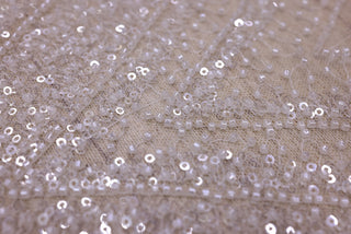 Broderie tip dantela cu perle/margele si paiete B48 - Alb