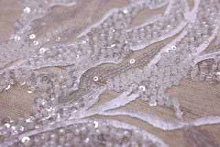 Broderie de lux tip dantela cu margele si paiete cusute manual C3 - Argintiu
