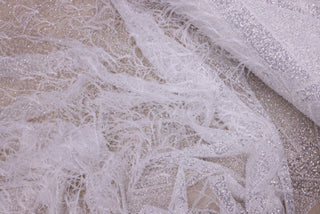 Broderie de lux tip dantela cu pene si margele cusute manual C22 - Alb.