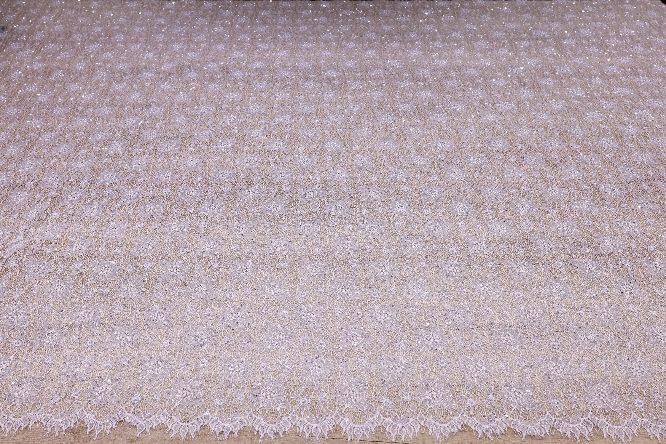 Dantelă Chantilly accesorizată manual în India D5 - Alb