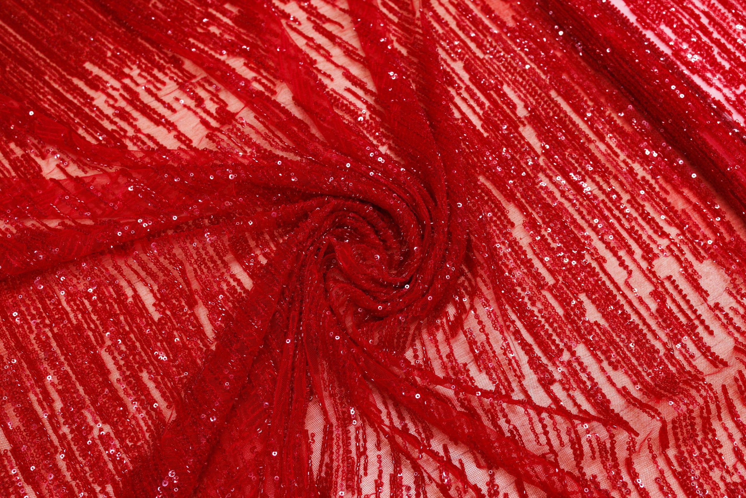 Broderie tip dantela cu perle/margele si paiete A66 - Rosu