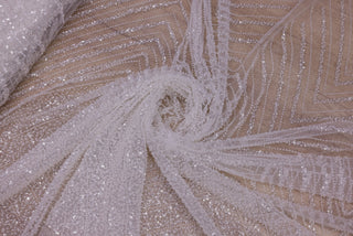 Broderie tip dantela cu perle/margele si paiete B48 - Alb