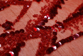 Broderie tip dantela cu perle/margele si paiete A31 - Rosu