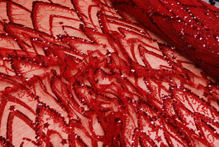 Broderie tip dantela cu perle/margele si paiete A31 - Rosu