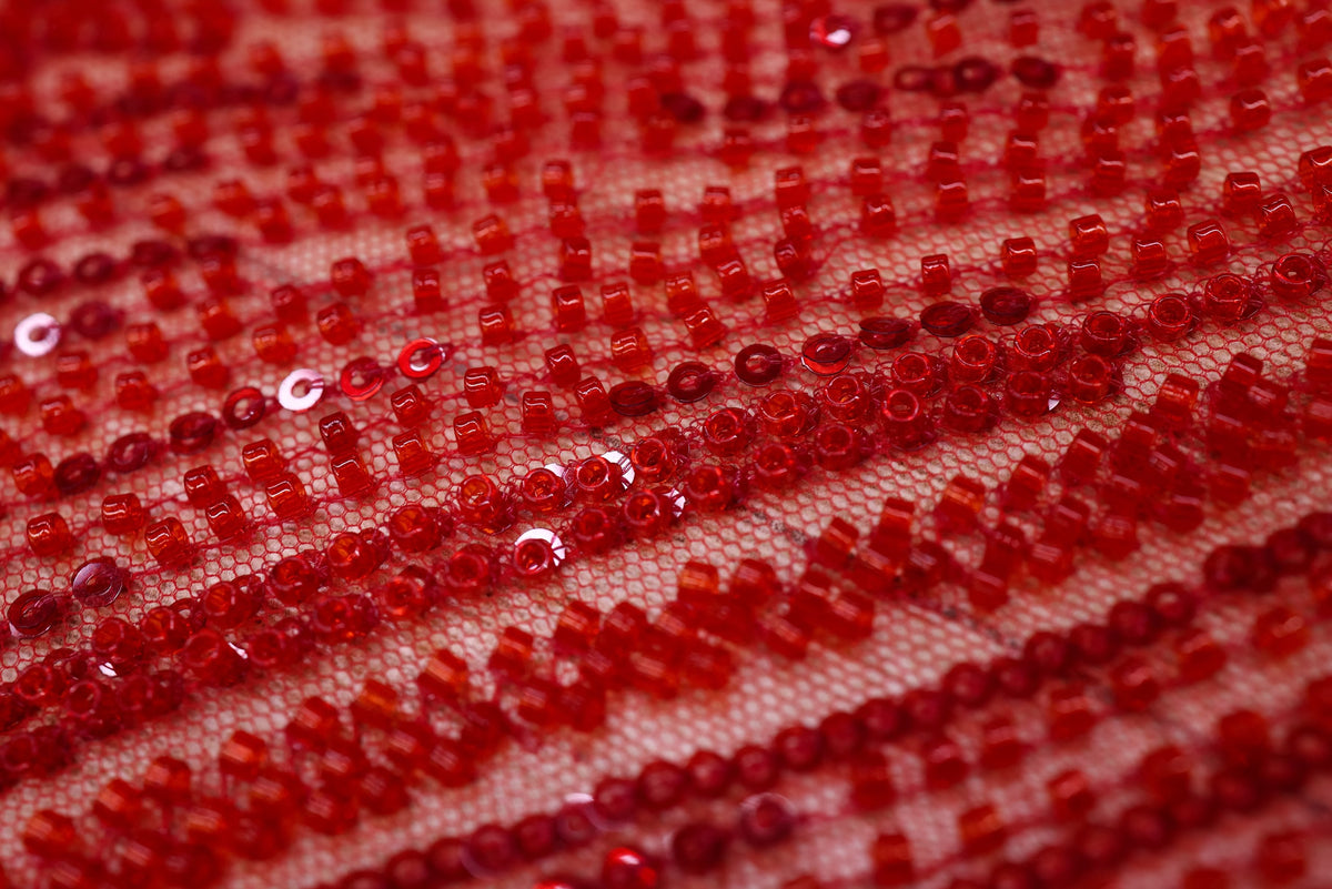 Broderie tip dantela cu perle/margele si paiete A63 - Rosu