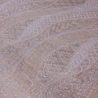 Broderie de lux tip dantela cu margele si paiete  C4 - Alb