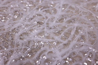 Broderie de lux tip dantela cu pene si margele cusute manual C22 - Alb.
