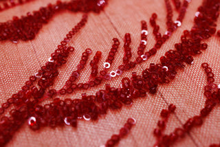 Broderie tip dantela cu perle/margele si paiete A25 - Rosu