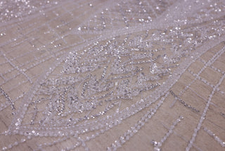 Broderie de lux tip dantela cu margele si paiete  C4 - Alb