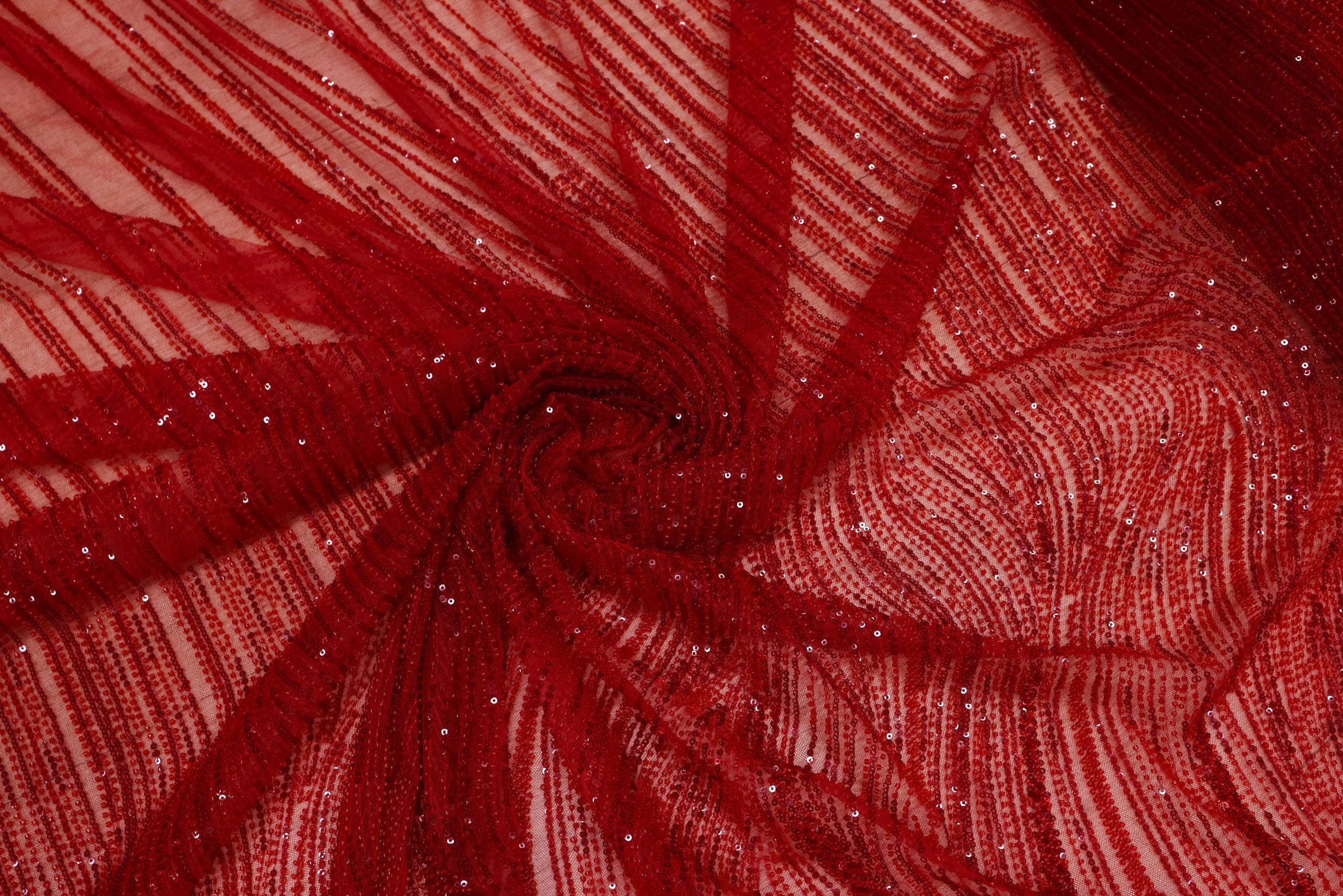 Broderie tip dantela cu perle/margele si paiete A63 - Rosu