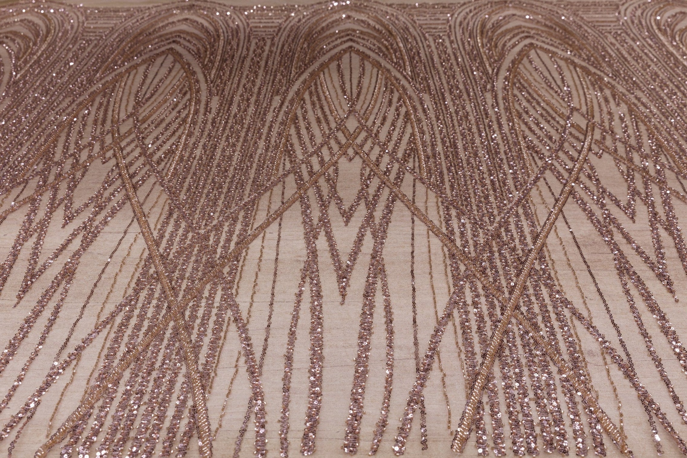 Broderie tip dantela cu perle/margele si paiete M13 - Roz Gold