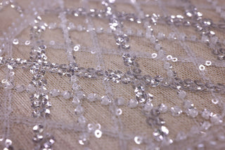 Broderie de lux tip dantela cu margele si paiete  C4 - Alb