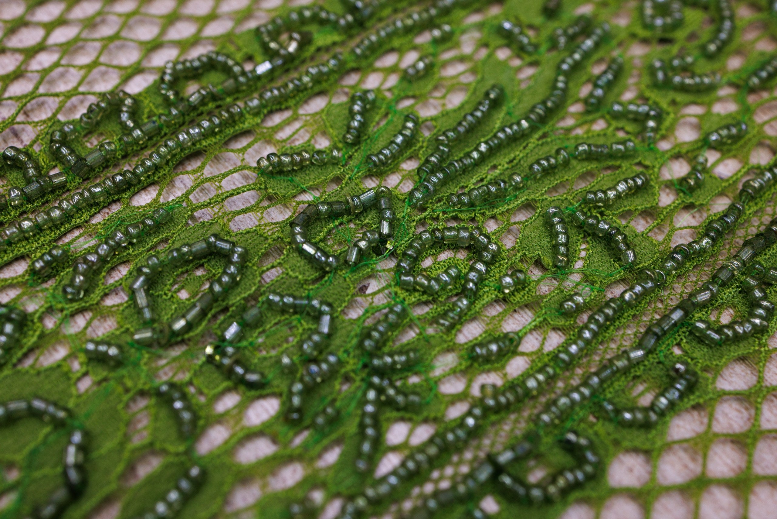 Dantelă Chantilly accesorizată manual în India D34 - Verde