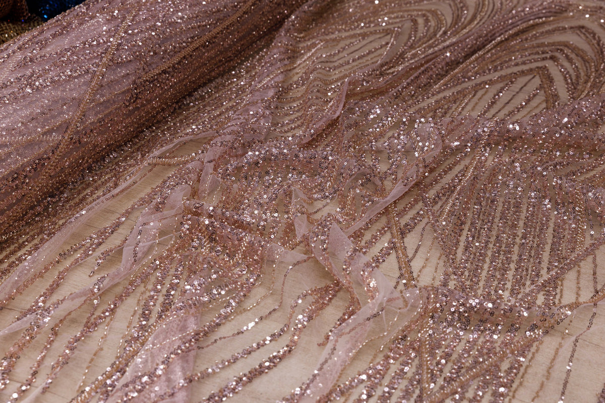 Broderie tip dantela cu perle/margele si paiete M13 - Roz Gold