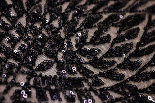 Broderie tip dantela cu perle/margele si paiete B49 - Negru