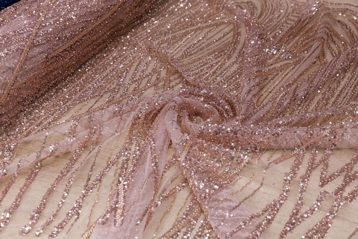 Broderie tip dantela cu perle/margele si paiete M13 - Roz Gold