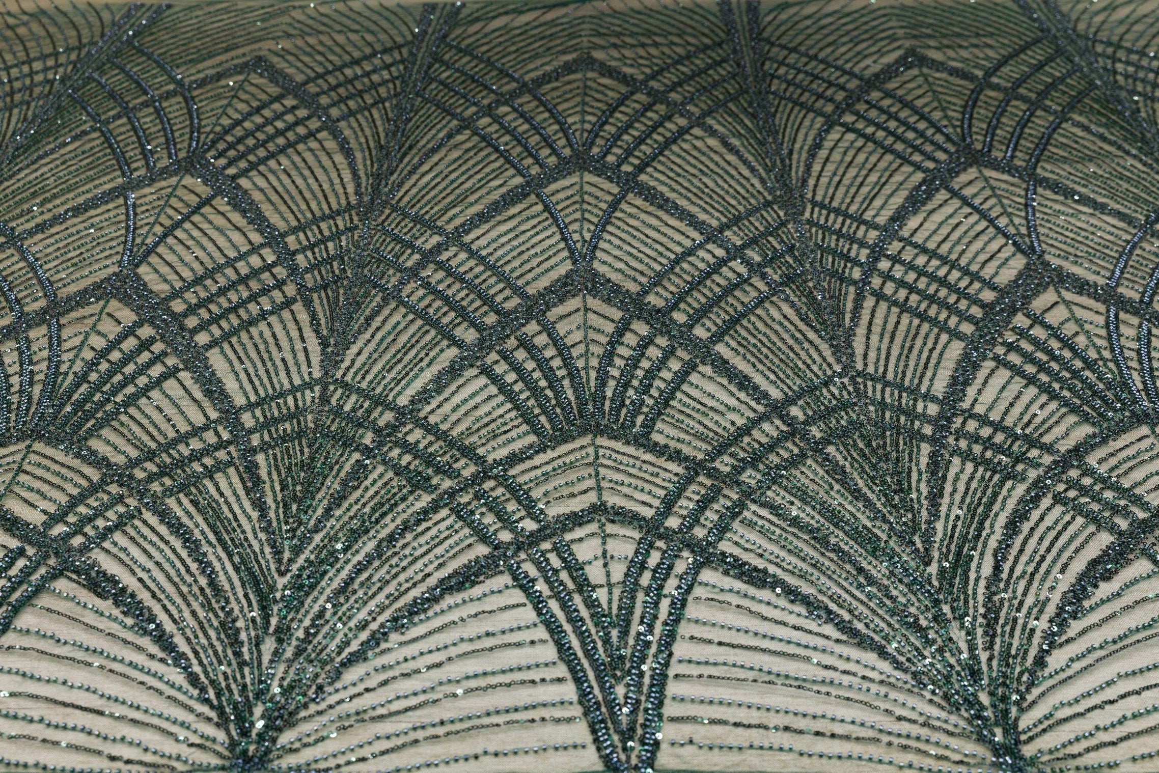 Broderie tip dantela cu perle/margele si paiete M15 - Verde