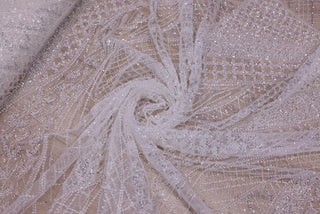 Broderie de lux tip dantela cu margele si paiete  C4 - Alb