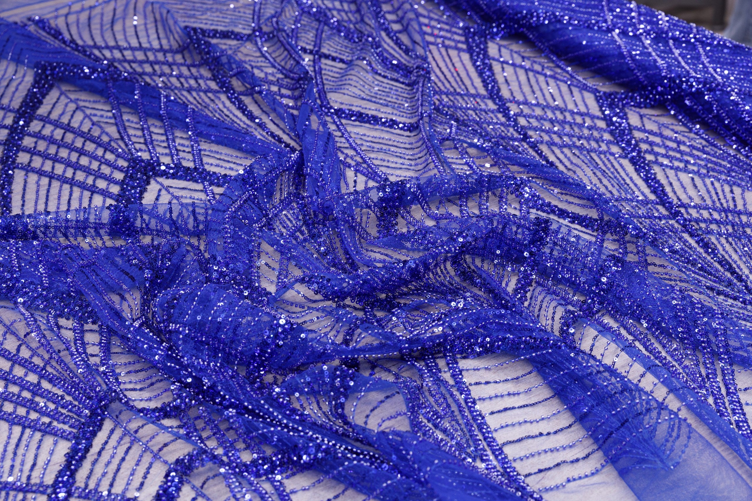 Broderie tip dantela cu perle/margele si paiete M15 - Albastru