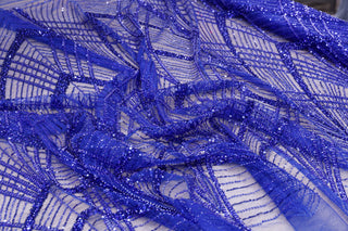 Broderie tip dantela cu perle/margele si paiete M15 - Albastru