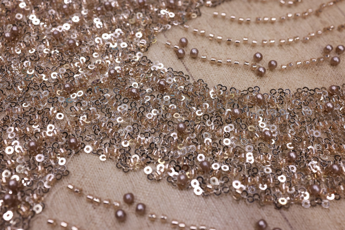 Broderie tip dantela cu margele si paiete A70 - Auriu