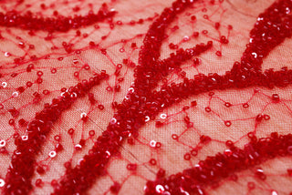 Broderie tip dantela cu perle/margele si paiete A69 - Rosu