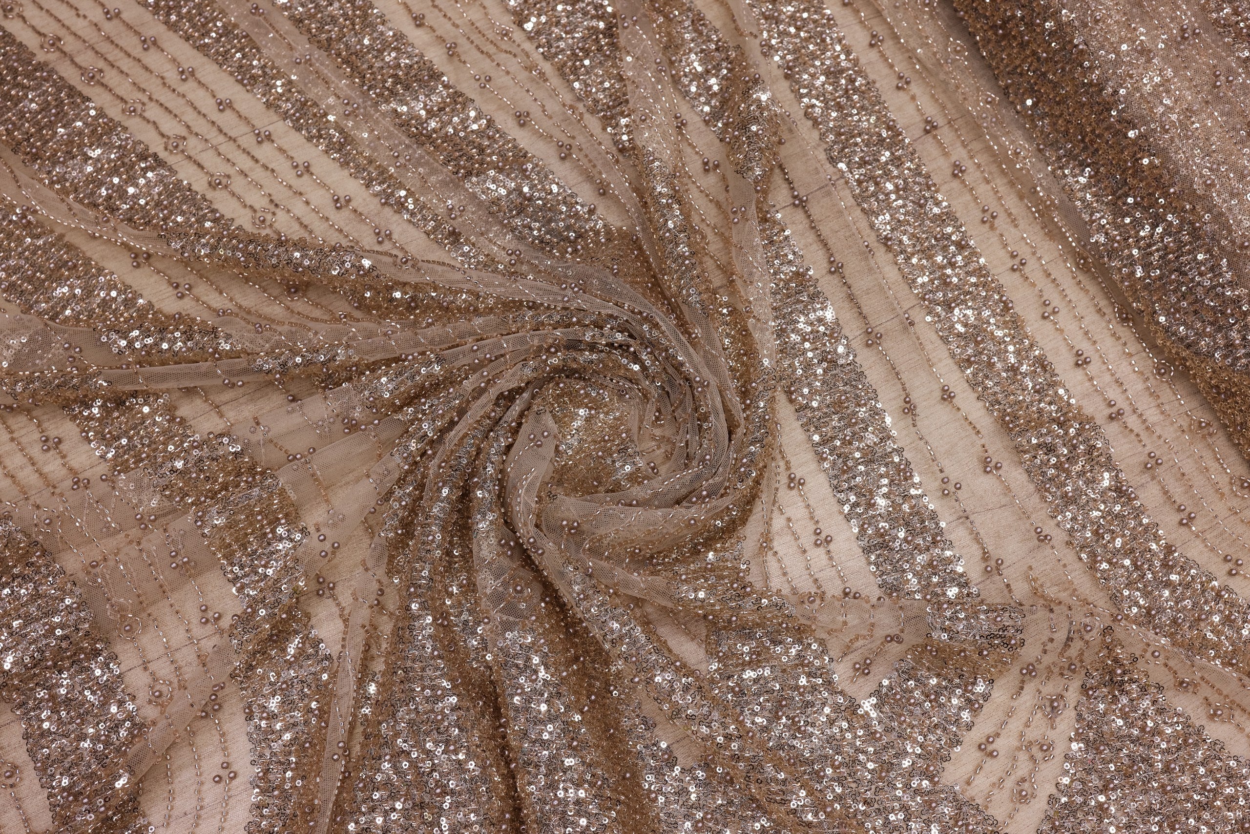 Broderie tip dantela cu margele si paiete A70 - Auriu