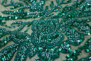 Broderie tip dantela cu perle/margele si paiete B53 - Verde