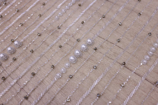 Broderie de lux tip dantela cu pietre pretioase, perle si margele  C26 - Argintiu