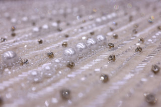 Broderie de lux tip dantela cu pietre pretioase, perle si margele  C26 - Argintiu