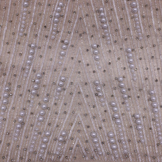 Broderie de lux tip dantela cu pietre pretioase, perle si margele  C26 - Argintiu