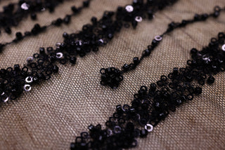 Broderie tip dantela cu perle/margele si paiete B54 - Negru
