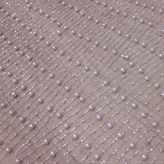 Broderie de lux tip dantela cu perle si margele cusute manual C27 - Alb