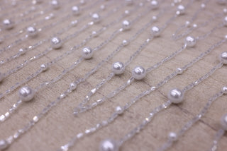 Broderie de lux tip dantela cu perle si margele cusute manual C27 - Alb