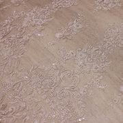Broderie de lux tip dantela cu flori 3D si perle cusute manual B55 - Bej