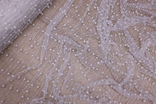 Broderie de lux tip dantela cu perle si margele cusute manual C27 - Alb